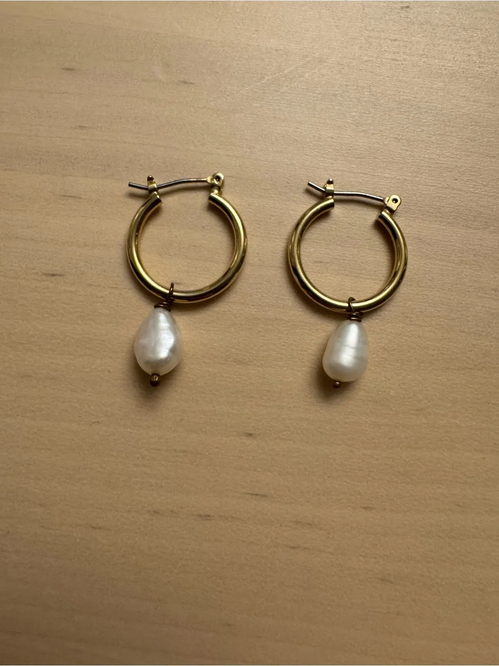 Gold Hoop Earrings with White Pearl Drop